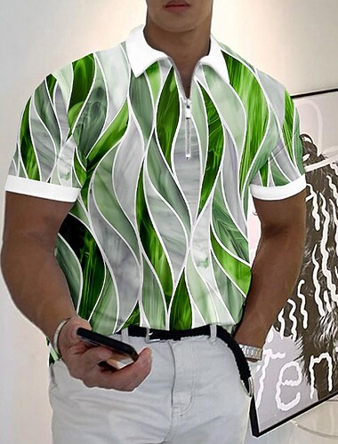  Férfi Mértani Cipzáras pólóingek Golfing Rövid ujjú Pólóingek Galléros ingek Üzleti alkalmi Nyaralási viselet Ünnepi viselet Fesztivál viselet 3D nyomtatás Quarter Zip Polo Medence Kék-zöld Sárga