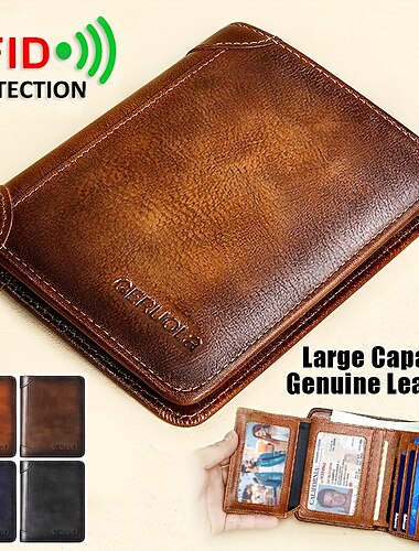  Men's Wallet Credit Card Holder Wallet Cowhide Shopping Daily Zipper Large Capacity Foldable Durable Solid Color Black Blue Brown
