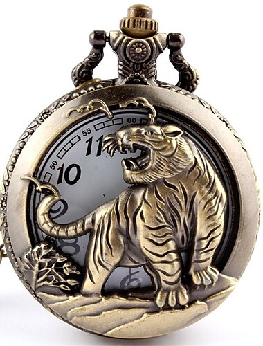  Neuankömmling Quarz-Taschenuhr mit offener Abdeckung, gemischter Stil, Wildwolf-Prägung, transparenter Deckel, Anhänger, Unisex-Damen- und Herrenuhr