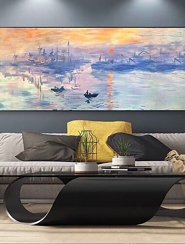  reines handgemaltes Sonnenuntergang-Meer-Himmel-Ozean-Strand-Landschaft bunte abstrakte Wandkunst extra großes Panorama-Ölgemälde auf Leinwand