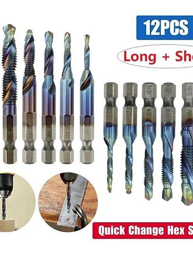  12 Stück Gewindebohrer, Kegelbohrer, HSS, metrisch, blau, Ersatzschraubengewinde