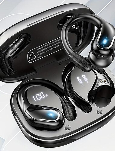  Écouteurs Sans Fil pour Course Écouteurs IPX7 Étanches avec Crochets d'Oreilles Batterie de 60H Affichage à Double LED Son Pure Bass