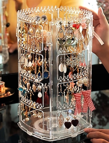  Soporte para pendientes giratorio de 360° de 4 niveles: ¡el organizador de joyas perfecto para collares, pendientes y piercings!