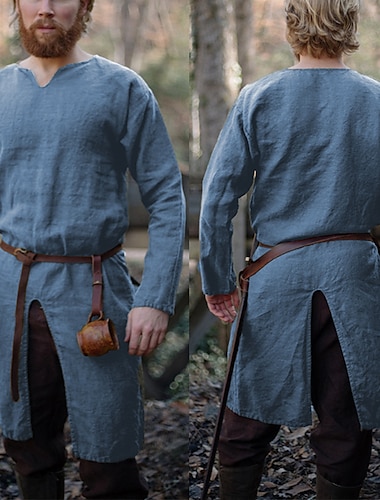  Mittelalterlich Renaissance 17. Jahrhundert Hemd Tunika Ren Faire Krieger Wikinger Ranger Bogenschießen Herren Vikinger Fantasie Halloween Karneval Maskerade LARP Erwachsene Hemd Ganzjahres