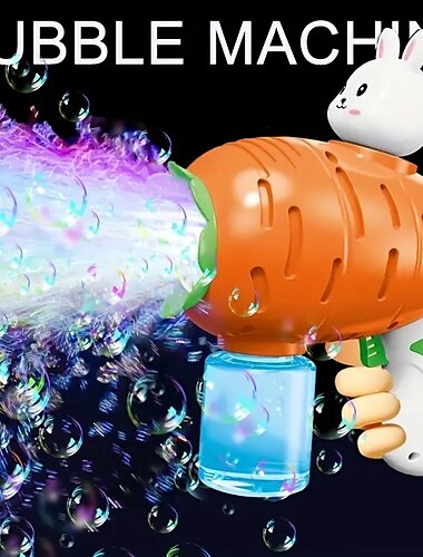  lapin carotte machine à bulles électrique automatique fusée à savon lapin pistolet à bulles enfants portable fête en plein air jouet lumière led ventilateur jouets enfants cadeaux pour garçons et