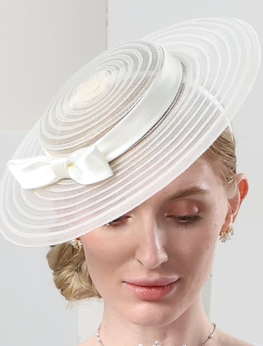  סרטי ראש כובעים טול קש באולר/כובע תחתית כובע צלוחית כובע מסיבת תה מרוץ סוסים בריטית רומנטית עם כיסוי ראש עם קשת