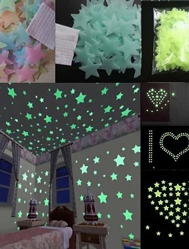  100 Stück leuchtende Stern-Wandaufkleber, Mini-Pentagramm, leuchtet im Dunkeln, fluoreszierende Decken-Wanddekoration, für Zuhause, Schlafzimmer, Zimmerdekoration, 3 cm (1,18 Zoll)