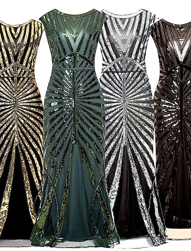  Glada 20-talet 1920-talet Cocktail klänning Flapper-klänning Klänningar Festklädsel Den store Gatsby Paljett V-hals Dam Jul Halloween Nyår Bröllop Fest Bröllopsgäst Vuxna Klänning Hemkomstklänningar