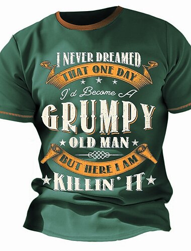  Herr Grafisk Bokstav T-shirt Grinig gammal man T-shirt Kortärmad T-shirt 3D-tryck Rund hals Skjorta Vintage Mode Designer Utomhus Dagligen Sport Blå 1# Marinblå Kungsblå Vår & sommar Kläder S M L XL