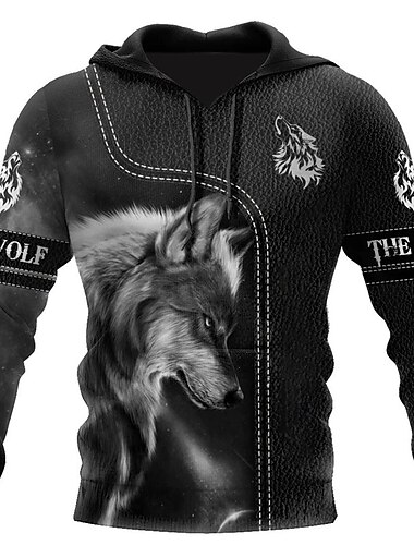  Herre Dyr Ulv Grafiske trykk Hattetrøje Hettegensere Genser Gatemote Designer Grunnleggende Fritid Langermet Med hette Daglig Sport Svart Trykt mønster Vår & Vinter Designer S M L XL XXL 3XL