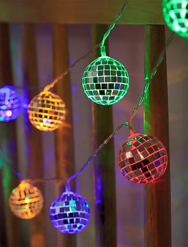  Disco Bal Spiegel LED Feest Licht String Lantaarns voor Vakantie Wand Raam Boomdecoraties Binnen Buiten Patio Feest Tuin Kinderen Slaapkamer Woonkamer 1.5M/3M 10LED/20LED