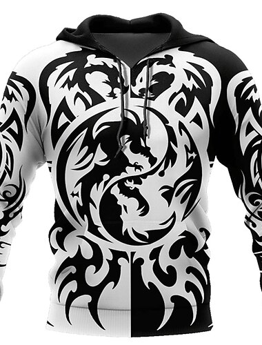  Hombre Dragón Estampados Sudadera Sudaderas Sudadera Con Capucha Manga Larga Sudadera con capucha Con Capucha Ropa de calle Impresión 3D Diario Deportes Negro Estampado Primavera & Otoño Diseñador