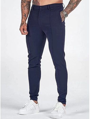  Herren Hose Hosen Chinesisch Chino Chino Hosen Tasche Glatt Komfort Atmungsaktiv Geschäft Casual Modisch Brautkleider schlicht Schwarz Dunkelblau