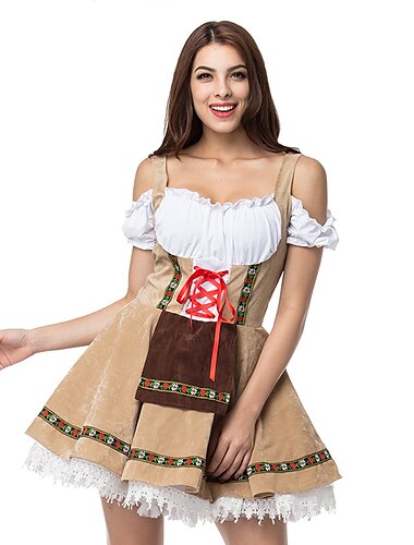  Karneval Oktoberfestbier Kostüm Dirndl Trachtenkleider Dirndlbluse Oktoberfest / Bier Bayerisch Bayerisch Wiesn Traditioneller Stil Wiesn Damen Stoff im traditionellen Stil Hemd Schürze