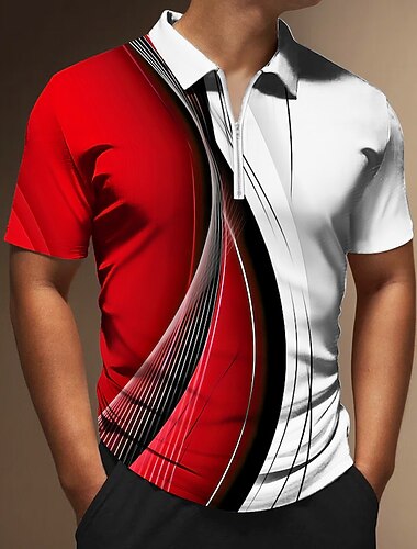  Voor heren Geometrisch Poloshirts met rits Golfshirt Korte mouw Poloshirt Overhemden met kraag Zakelijk informeel Vakantiekleding Formele kleding Festivalkleding 3D-afdrukken Polo met kwartrits Geel
