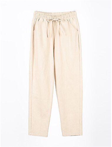  Women's Cotton Linen Shorts Linen-Inspired Pants Cotton Linen Pants Streetwear Simple Casual Long Mid Waist Plain Pocket Drawstring Baggy Breathable Soft Outdoor Micro-elastic Outdoor Vacation Casual