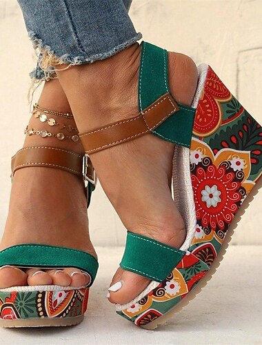  sandali con zeppa floreali boho da donna – design con plateau aperto e cinturini regolabili per outfit estivi casual