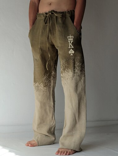  Voor heren Broek Zomerbroek Strandbroeken Trekkoord Elastische taille 3D-afdrukken Verloop Grafische prints Poker Comfort Casual Dagelijks Feestdagen Streetwear Hawaii Geel blauw