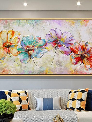  hecho a mano pintado a mano arte de la pared abstracto colorido flor textura pintura al óleo grande moderno paisaje floral pintura acrílica sala de estar arte de la pared decoración del hogar lienzo