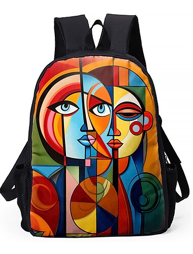  Rucksack mit abstraktem Frauenporträt für Teenager – farbenfroher Kunstdruck-Schulranzen mit großem Fassungsvermögen für stylische Mädchen