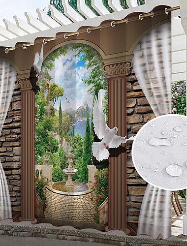  Wasserdichte Outdoor Vorhang Außenvorhänge für die Hochzeitsterrasse im Innenbereich, dicke Sichtschutz-Ösenvorhänge für Hochzeitsschlafzimmer, Wohnzimmer, Veranda, Pergola, Cabana, 1 Panel
