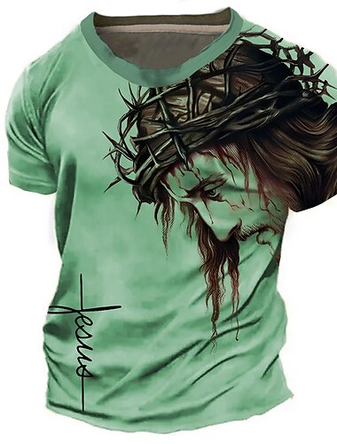  בגדי ריקוד גברים גראפי אֱמוּנָה חולצה קצרה חולצות טריקו כריסטיאן שרוולים קצרים חולצה קצרה הדפסת תלת מימד צווארון עגול קצר חולצה וינטאג' אופנתי מעצב בָּחוּץ יומי ספורט כחול תלתן חאקי אביב קיץ ביגוד S