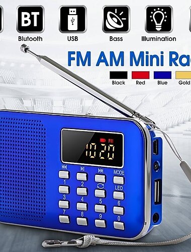  портативный цифровой am fm радио медиа-динамик mp3 музыкальный плеер поддержка tf-карты / usb-диска со светодиодным дисплеем и функцией аварийного фонарика