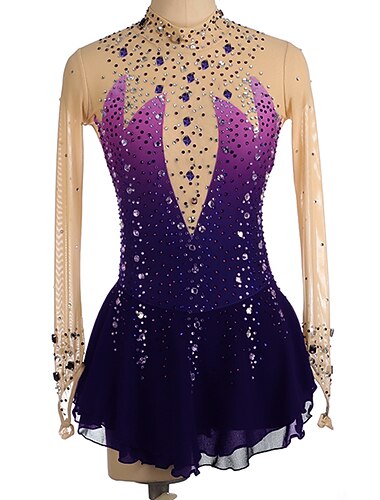  Kunstschaatsjurk Dames Voor meisjes Schaatsen Jurken Bordeaux Marine Blauw Licht Paars Duimopening Open achterkant Spandex Hoge Elasticiteit Opleiding Wedstrijd Kunstschaatskleding Kristal