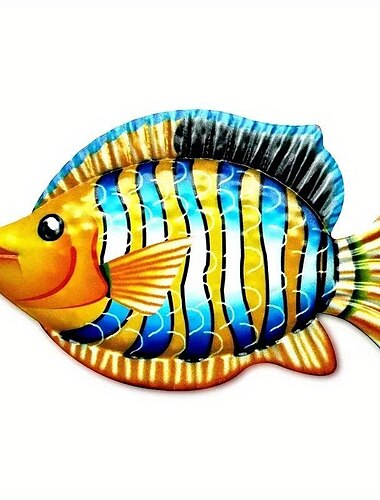  1pc pesce arte della parete in metallo metallo colorato decorazione di pesci tropicali 3d scultura all'aperto decorazione a tema oceano decorazione della piscina del bagno decorazione della parete del