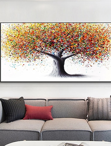  Pintura al óleo abstracta colorida del árbol de la vida, lienzo artístico de pared pintado a mano, imágenes artísticas para sala de estar, decoración del hogar, sin marco