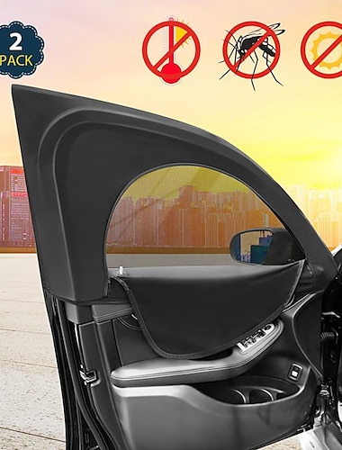  2 Stück Sonnenschutz für Auto vorne und hinten, UV-Schutz, Netz, verhindert Mücken, Sonnenschein, Sichtschutz, Vorhang mit Reißverschluss