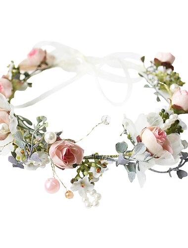  Diadema de flores boho, corona para el cabello, guirnalda floral, tocado con cinta, fiesta de bodas