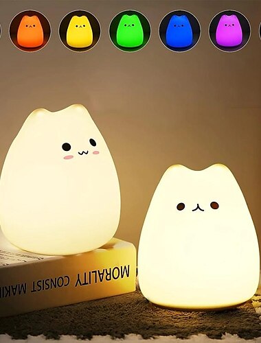  schattige kat led kleurveranderend nachtlampje siliconen nachtlampje kinderkamer pat pat kleurveranderend schattig bed sfeerlicht