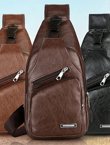 pochette à bandoulière décontractée pour hommes à la mode sac à bandoulière en cuir pu sac de poitrine de loisirs