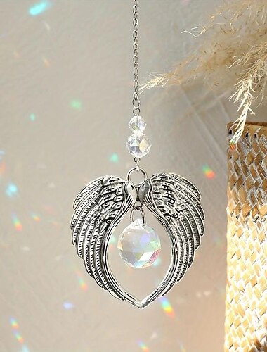  1 carillón de viento de cristal, colgante de alas de ángel adecuado para la decoración del hogar de la fiesta de bodas, adorno colgante para el coche, atrapasol, accesorios para fotos, decoración al
