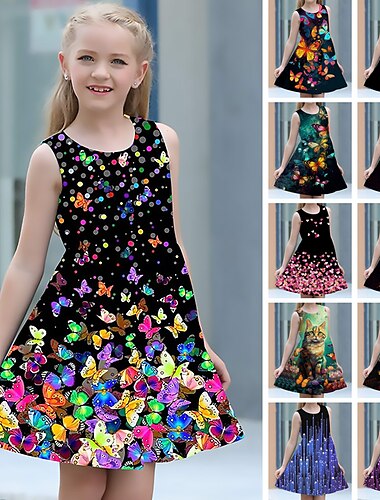  Mädchen' 3D Graphic Schmetterling Kleid Ärmellos 3D-Druck Sommer Frühling Sport & Natur Täglich Festtage Kuschelig Brautkleider schlicht Süß kinderkleidung 3-12 Jahre Casual kleid A Linie Kleid