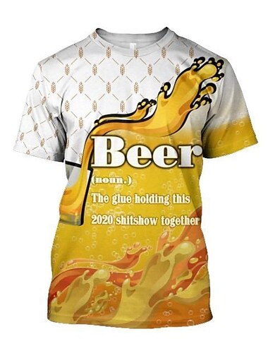  Herren Farbblock 3D Bier Hemd T Shirt Kurzarm T-Shirt Rundhals Hemd Basic Ausgehen Wochenende Oktoberfest Hellgelb Schwarz Weiß Bekleidung Übergröße S M L XL 2XL 3XL S
