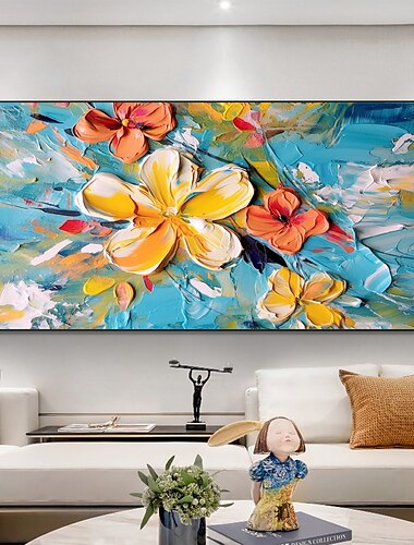  Handgefertigtes Ölgemälde auf Leinwand, Wandkunst-Dekor, originale farbige Blumen, abstraktes Landschaftsgemälde für Heimdekoration, mit gespanntem Rahmen/ohne Innenrahmen-Gemälde