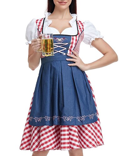 Oktoberfestbier Kostüm Dirndl Trachtenkleider Dirndlbluse Bayerisch Wiesn Traditioneller Stil Wiesn Damen Stoff im traditionellen Stil Kleid Schürze
