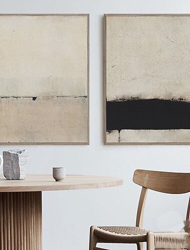  Handgefertigtes, handgemaltes Ölgemälde für die Wand, beige und schwarz, abstraktes Ölgemälde, Original-Acrylgemälde auf Leinwand, moderne minimalistische Kunst für Schlafzimmerdekoration, gerollte