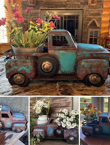  creatieve retro groene kleine vrachtwagen bloempot bloem planten sappige planter, potplanten bloempot ornament hars standbeeld planter cactus bureau plant potten voor huis tuin outdoor decor