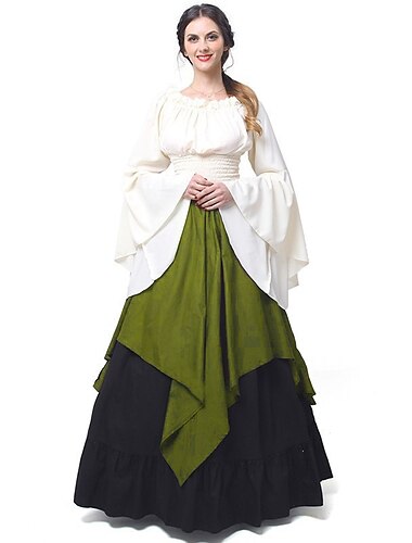  Retro Vintage Viktorianisch Mittelalterlich Kleid Nachthemd Überkleid Ren Faire Trompetenärmel Rüschenärmel Dame Wikinger Irisch Damen Keltisch Fantasie Maskerade Alltagstauglich Renaissance-Messe