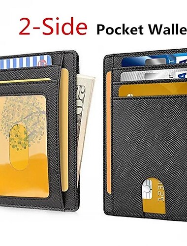  Porte-cartes en cuir à 2 faces portefeuille RFID à protection porte-carte d'identité de marque pour hommes portefeuille slim