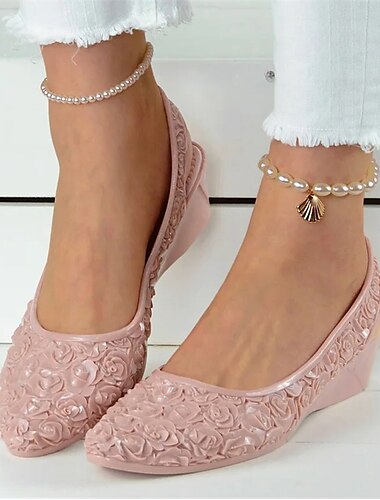  Damen-Keilsandalen im Vintage-Stil mit Blumenmuster – bequeme Schlupfschuhe mit 3D-Rosendesign für lässige Sommerausflüge