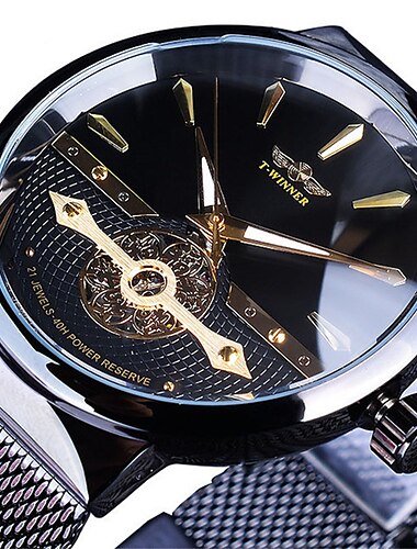  WINNER Herren Mechanische Uhr Luxus Große Ziffernblatt Mode Geschäftlich Hohles Skelett Automatische Selbstaufziehende Leuchtende Edelstahl Uhr