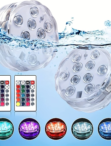  Outdoor Submersible LED Lights Waterproof 10 LED RGB Underwater Fishing Lamp Pond Fountain Lights Battery Operated Remote Control 16 Colors Pool Lights for Vase Aquarium Fish Tank