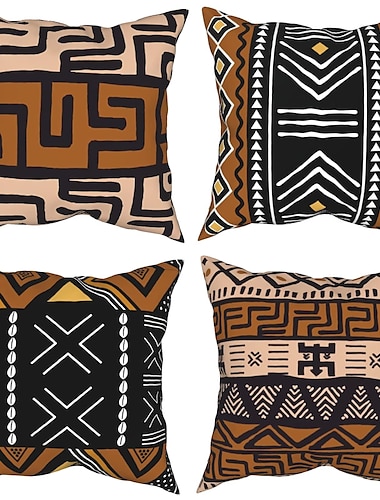  African Mudcloth Boho Ethnic Double Side Pillow Cover 4PC Soft Decorative Square Cushion Case Pillowcase for Bedroom Livingroom Sofa Couch Chair