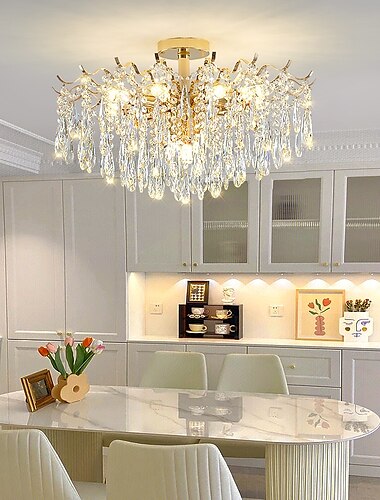  led kroonluchters moderne luxe, 42/50/60/80cm 6/10/12/14-licht goud kristal voor interieur keuken slaapkamer ijzer kunst boomtak lamp creatieve lamp licht warm wit 110-240v