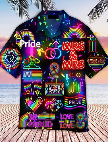  رجالي قوس قزح مطبوعات غرافيك قميص قميص هاواي كم قصير استوائي موضة ستايل هاواي فضفاض شاطئ ستايل هاواي الصيف الربيع طوي طباعة زر أسفل أسود أصفر أرجواني التقزح اللوني