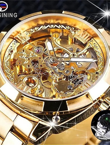  Forsining hombres reloj mecánico de lujo esfera grande negocio de la moda esqueleto hueco automático automático luminoso impermeable reloj de acero inoxidable